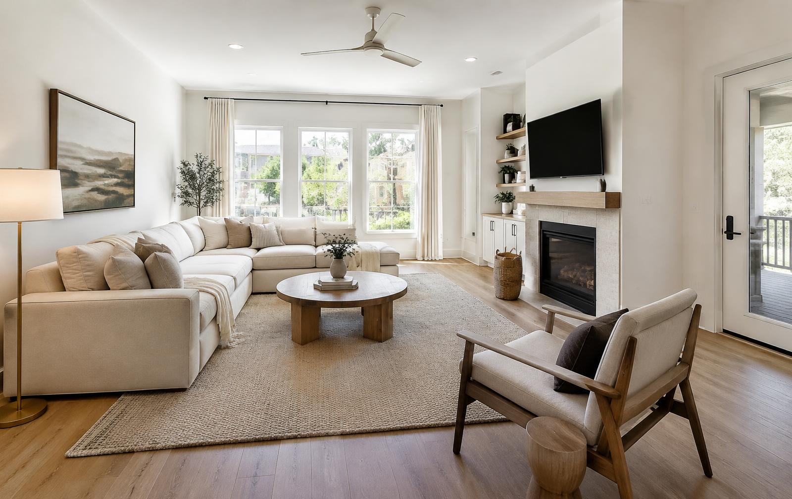 Bright, well-presented living room in a rental home